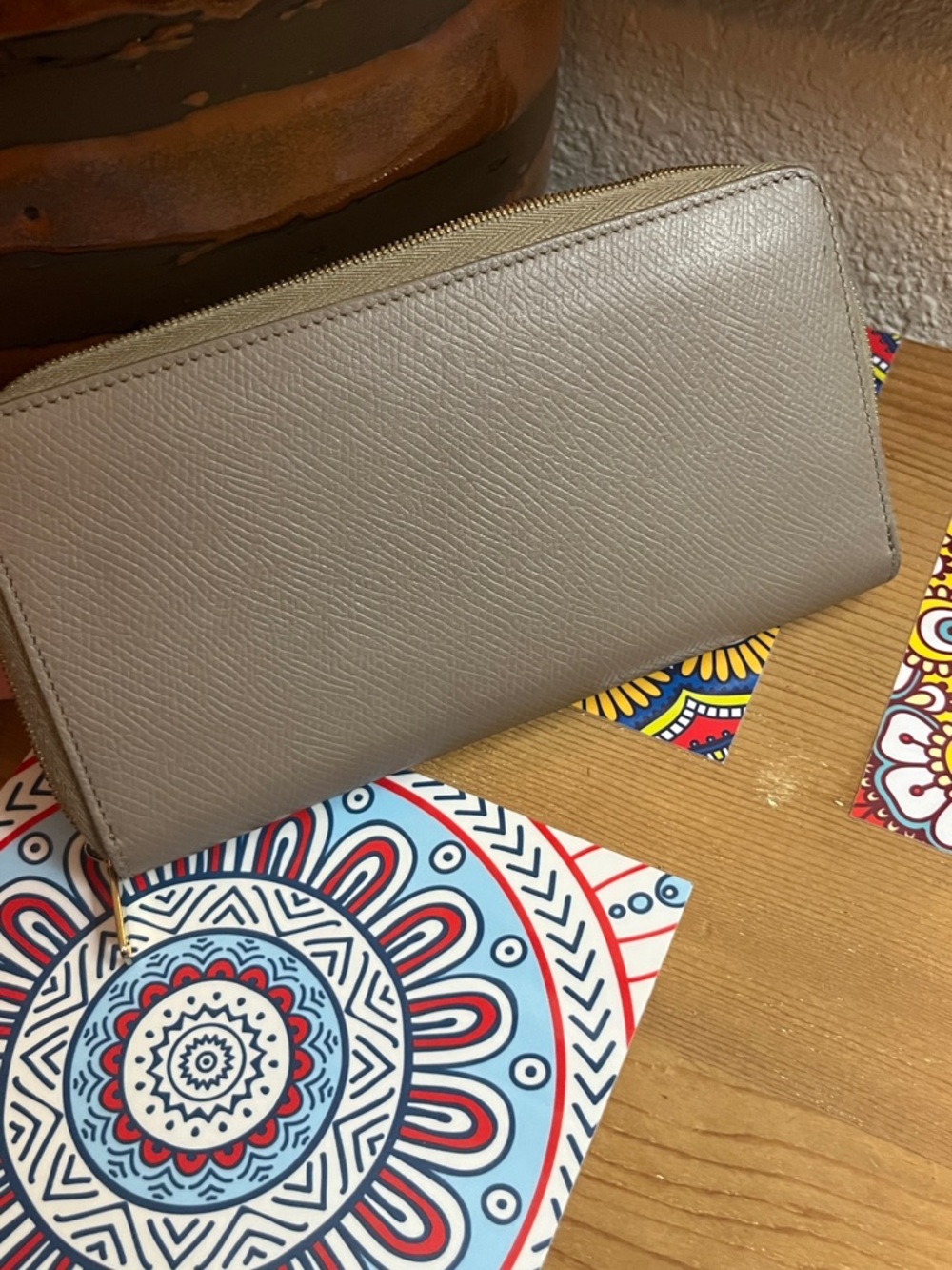 Celine Saffiano Leather Zip Wallet in Taupe - Picture 2 of 12